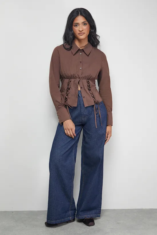 Cotton Lattice Front Fitted Waist Shirt