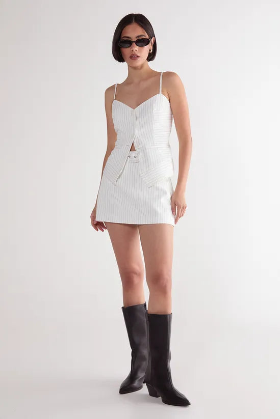 Pinstripe Tailored Button Through Bustier Top