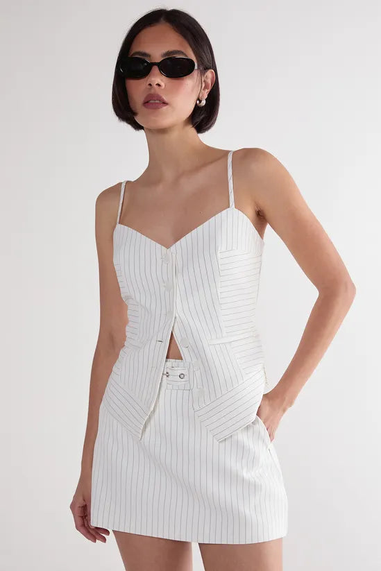 Pinstripe Tailored Button Through Bustier Top