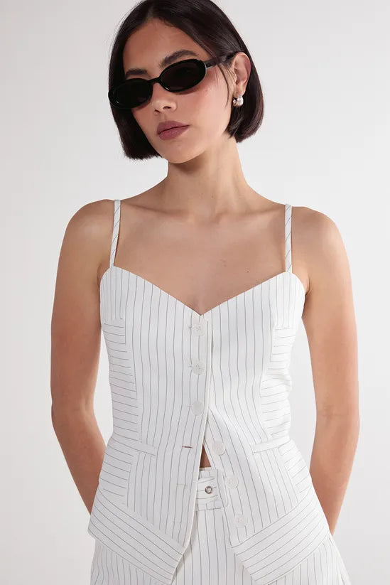 Pinstripe Tailored Button Through Bustier Top