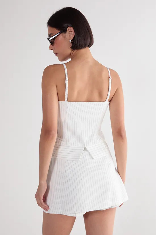 Pinstripe Tailored Button Through Bustier Top