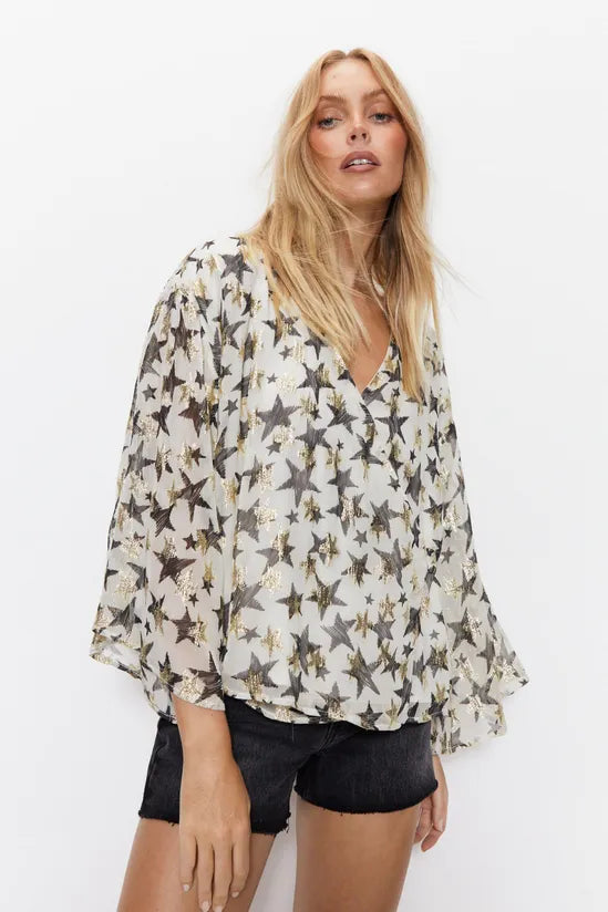 Metallic Georgette Star Wrap Top