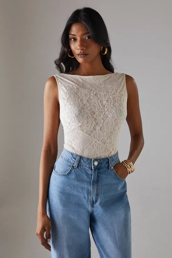 Lace Panelled Sleeveless Bodysuit