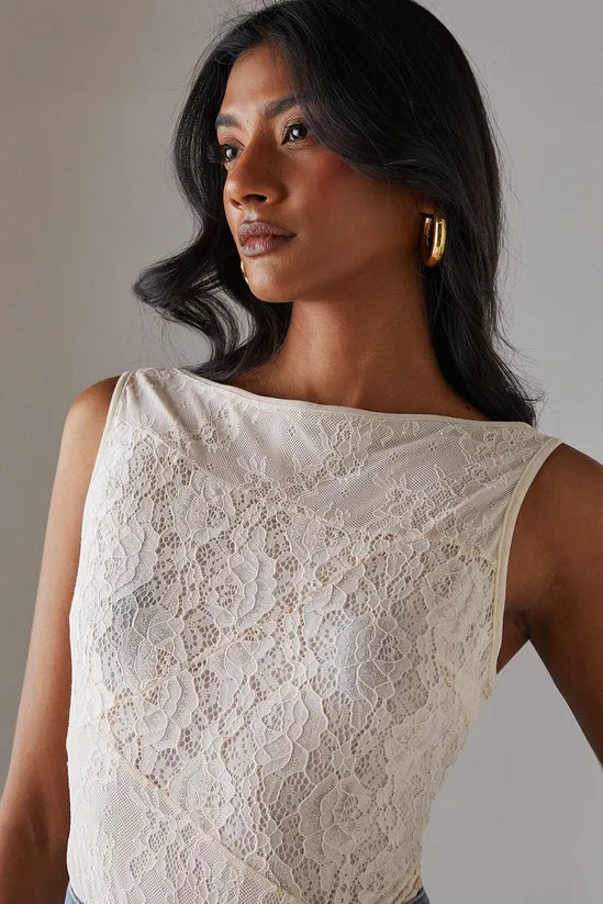 Lace Panelled Sleeveless Bodysuit