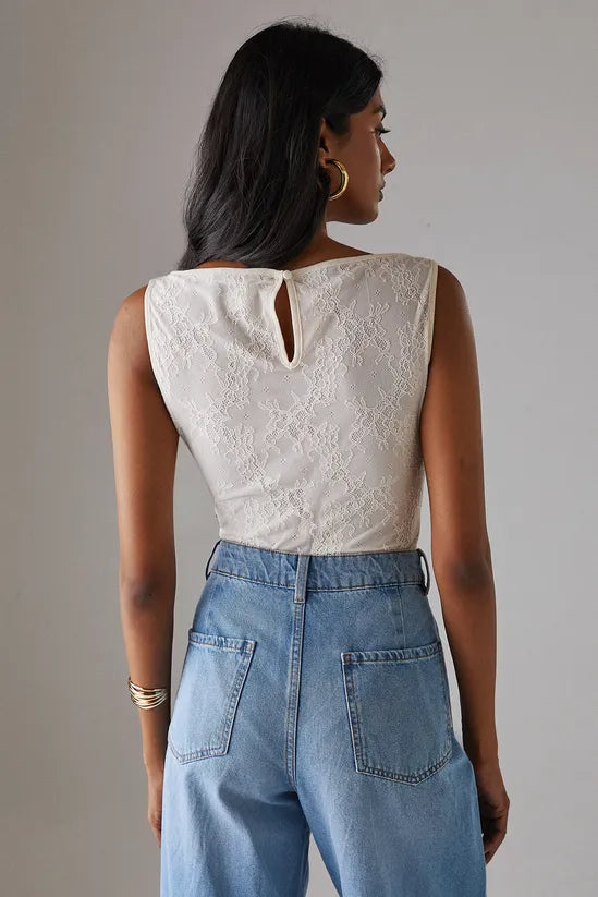 Lace Panelled Sleeveless Bodysuit