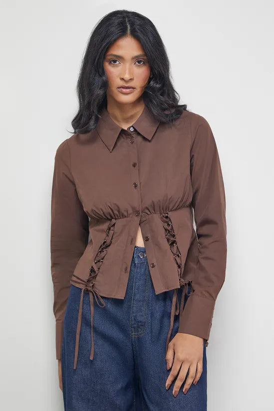 Cotton Lattice Front Fitted Waist Shirt