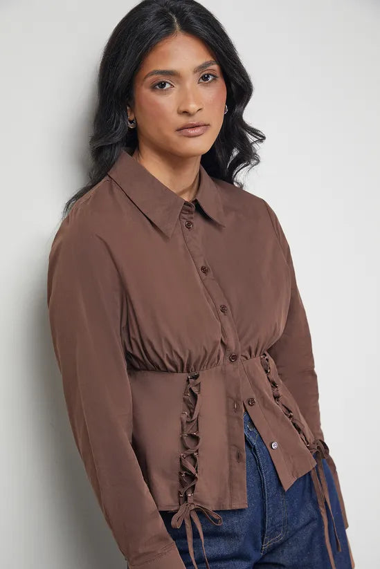 Cotton Lattice Front Fitted Waist Shirt
