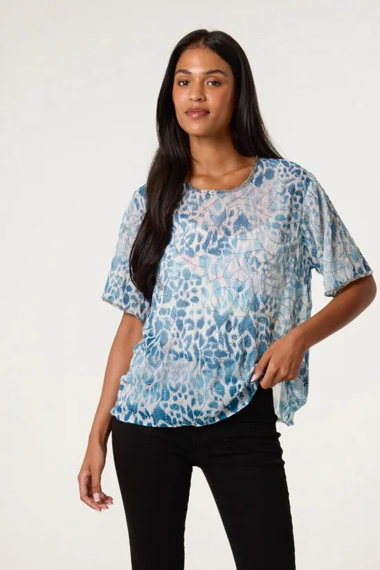 Pale Green Embellished Chiffon Top