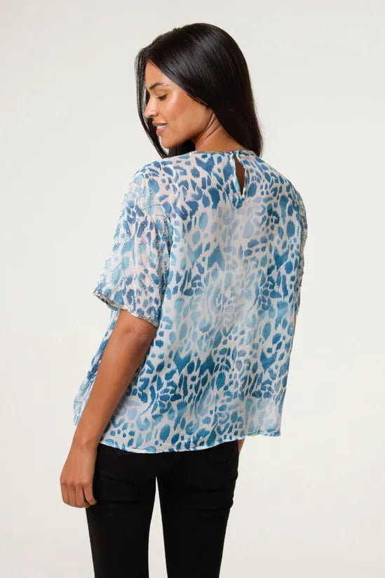 Pale Green Embellished Chiffon Top